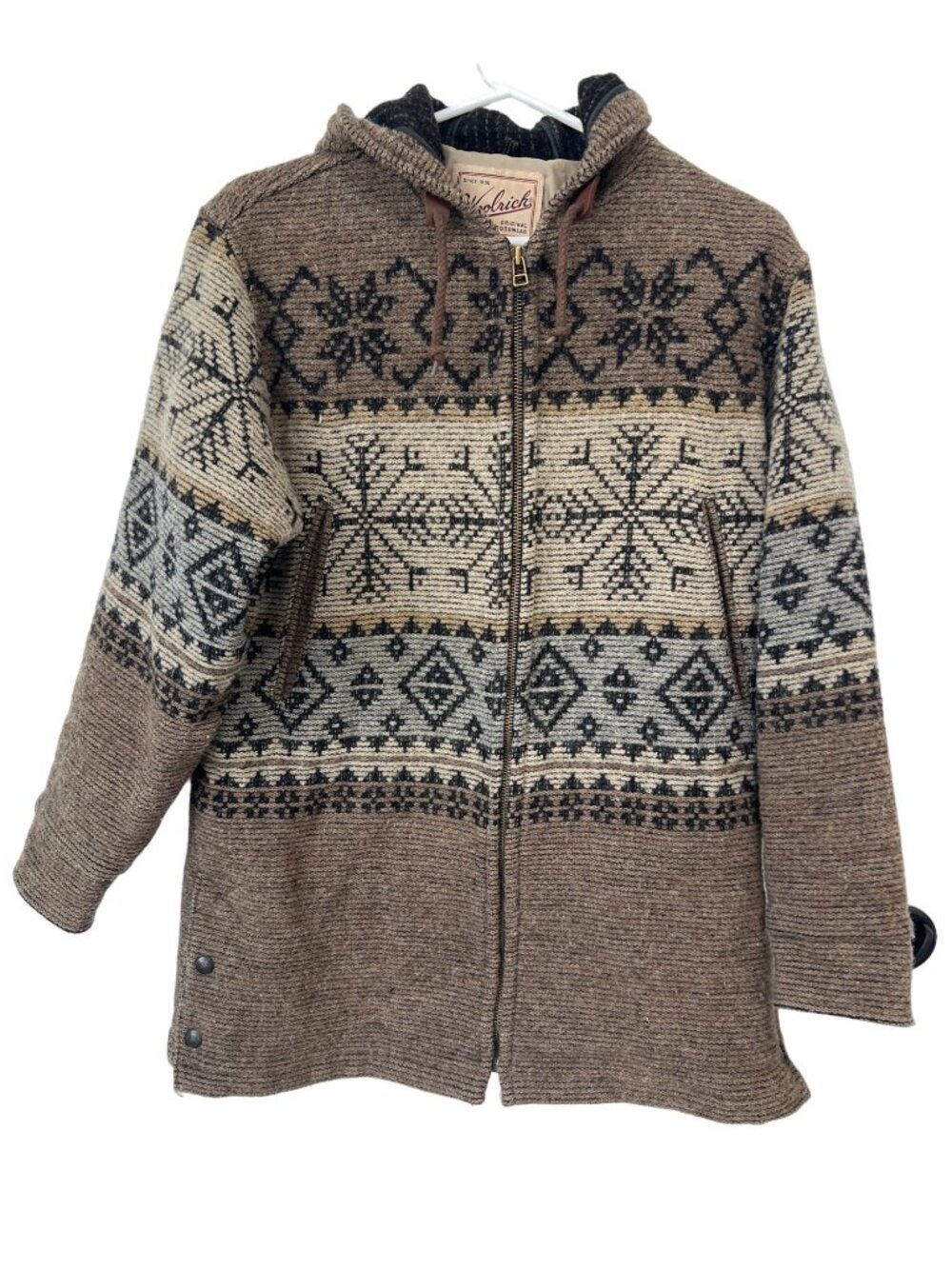 Woolrich Vintage Jacket Small Hooded Full Zip Wool Blend Lined Fair Isle Fall